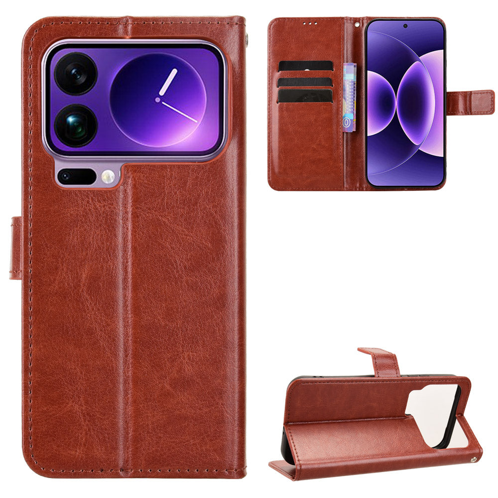 For Xiaomi 17 Pro PU Leather Case with Strap Crazy Horse Texture Phone Wallet Cover