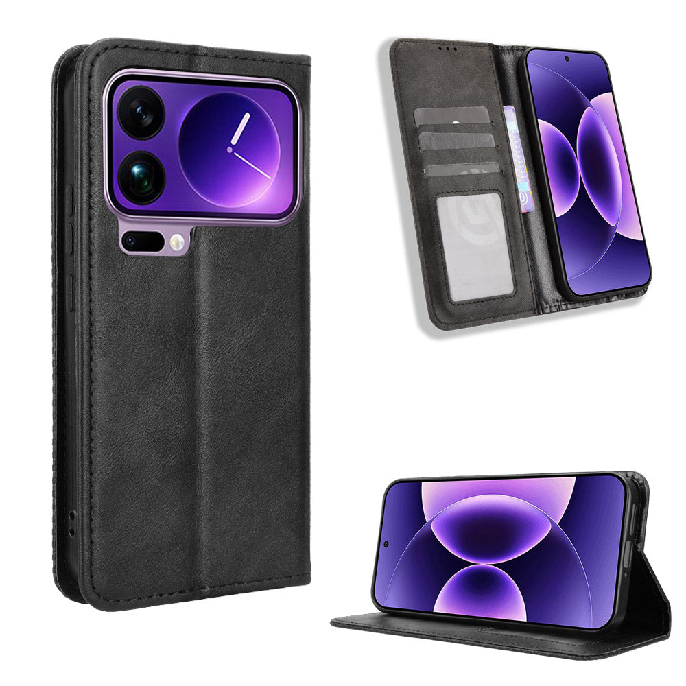 For Xiaomi 17 Pro Max Leather Case Wallet Stand Retro Texture Phone Cover