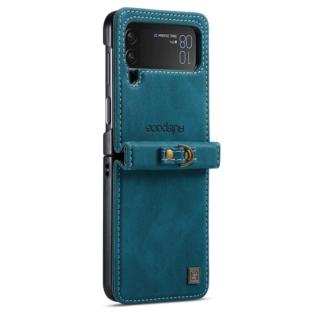AUTSPACE A01 Series Shockproof Case for Samsung Galaxy Z Flip4 5G PU Leather + PC Vintage Matte Protective Case with Strap
