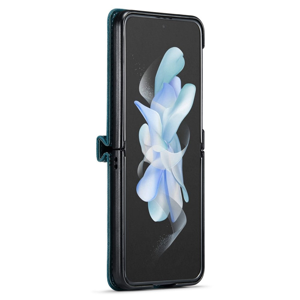 AUTSPACE A01 Series Shockproof Case for Samsung Galaxy Z Flip4 5G PU Leather + PC Vintage Matte Protective Case with Strap