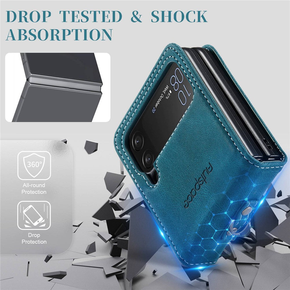 AUTSPACE A01 Series Shockproof Case for Samsung Galaxy Z Flip4 5G PU Leather + PC Vintage Matte Protective Case with Strap