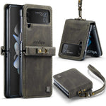 AUTSPACE A01 Series Shockproof Case for Samsung Galaxy Z Flip4 5G PU Leather + PC Vintage Matte Protective Case with Strap