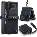AUTSPACE A01 Series Shockproof Case for Samsung Galaxy Z Flip4 5G PU Leather + PC Vintage Matte Protective Case with Strap