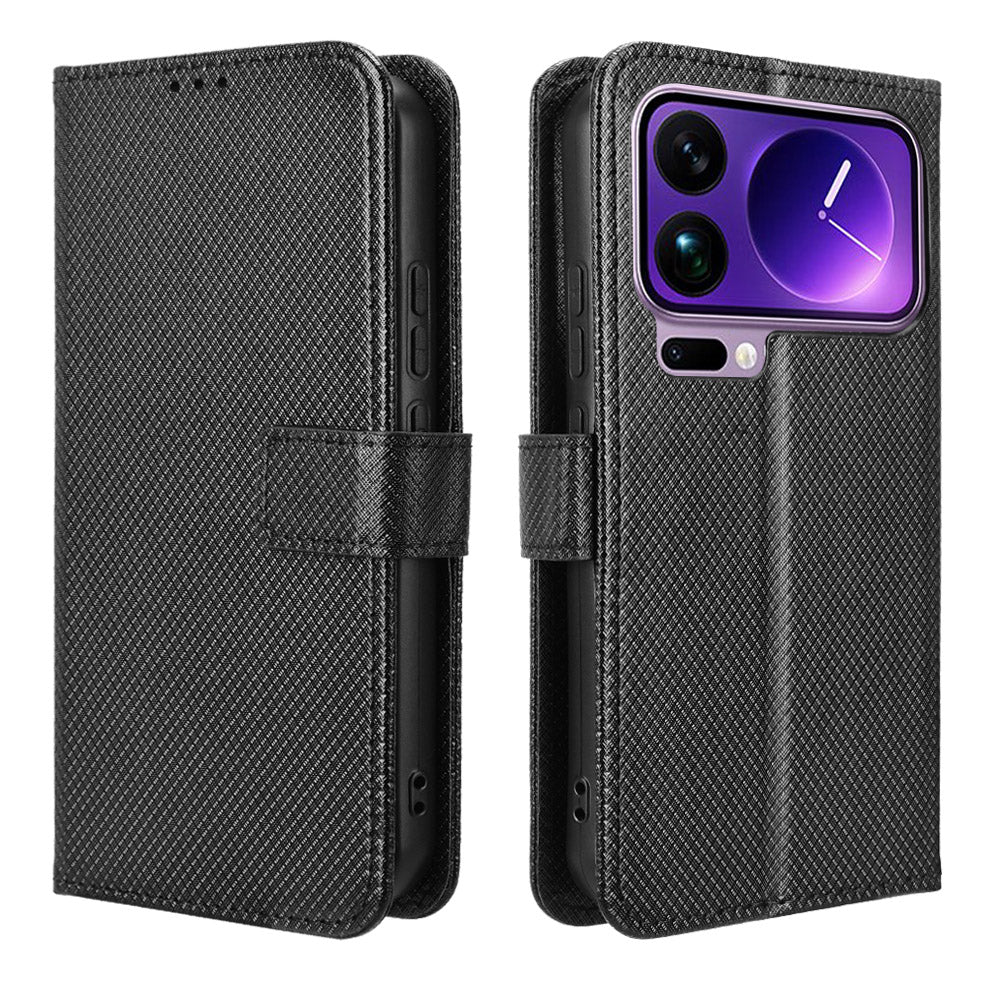 For Xiaomi 17 Pro Leather Wallet Case with Strap Diamond Texture Phone Cover
