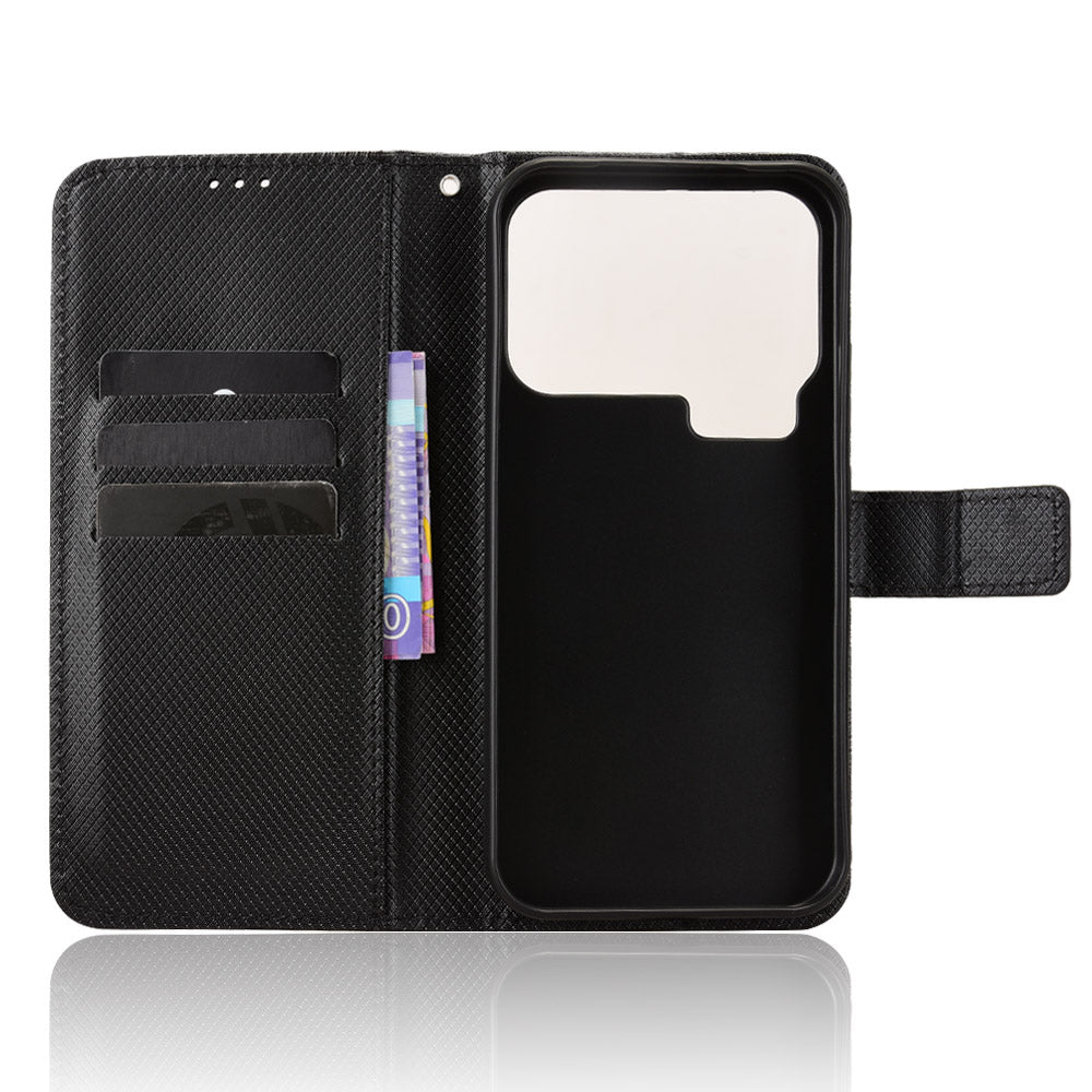 For Xiaomi 17 Pro Leather Wallet Case with Strap Diamond Texture Phone Cover