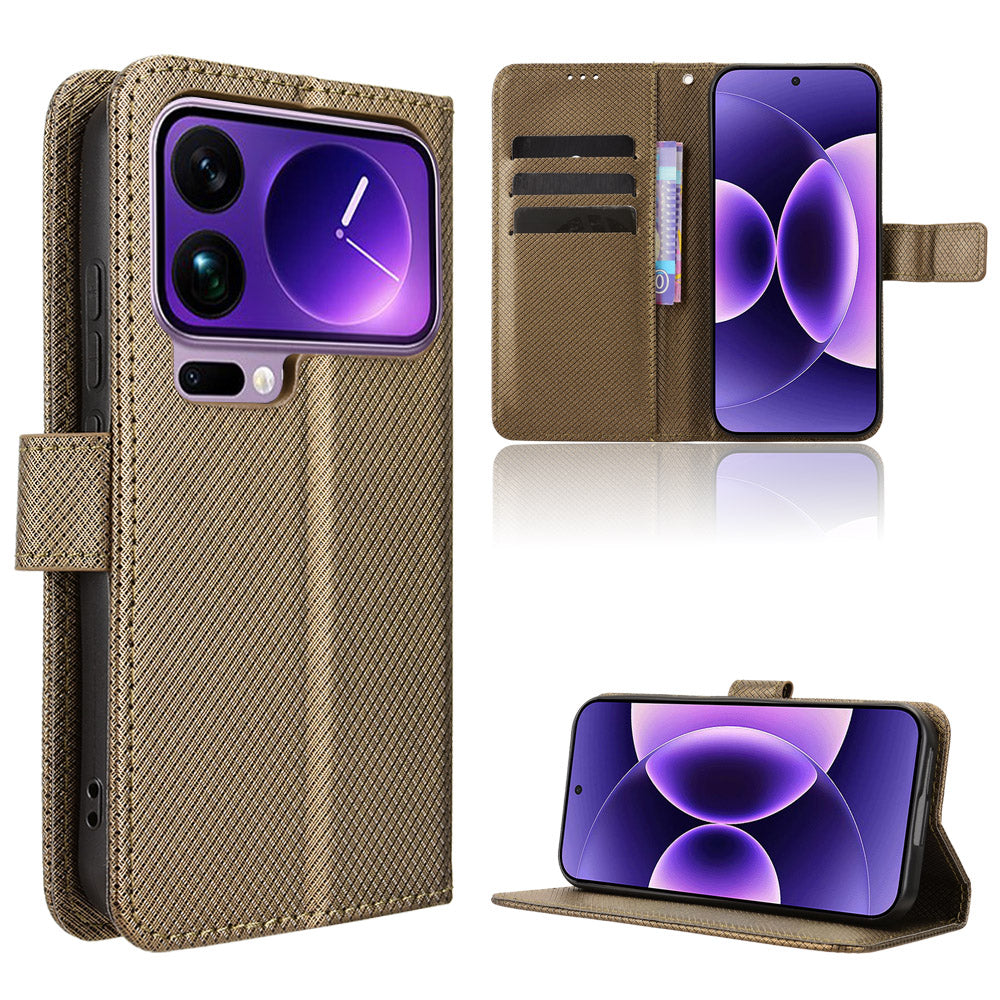 For Xiaomi 17 Pro Leather Wallet Case with Strap Diamond Texture Phone Cover