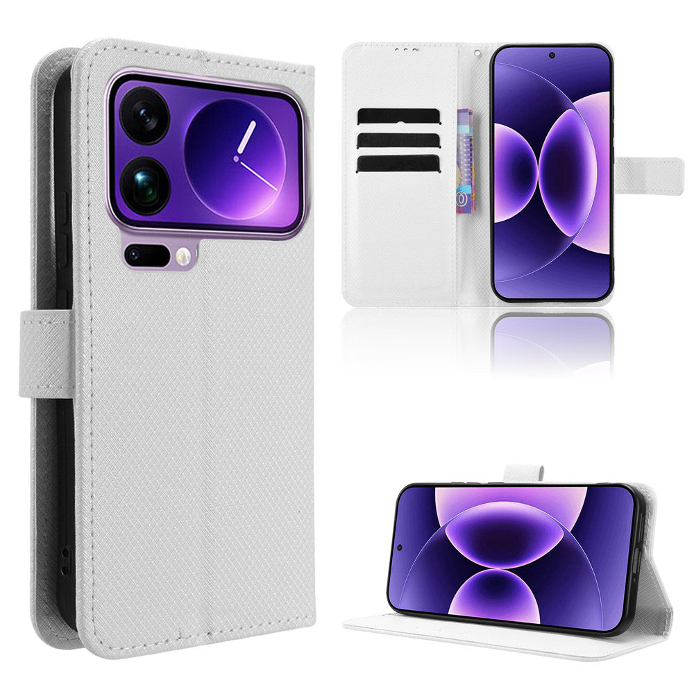 For Xiaomi 17 Pro Leather Wallet Case with Strap Diamond Texture Phone Cover