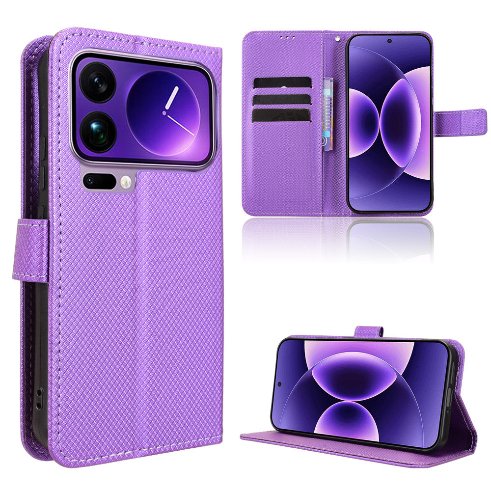 For Xiaomi 17 Pro Leather Wallet Case with Strap Diamond Texture Phone Cover