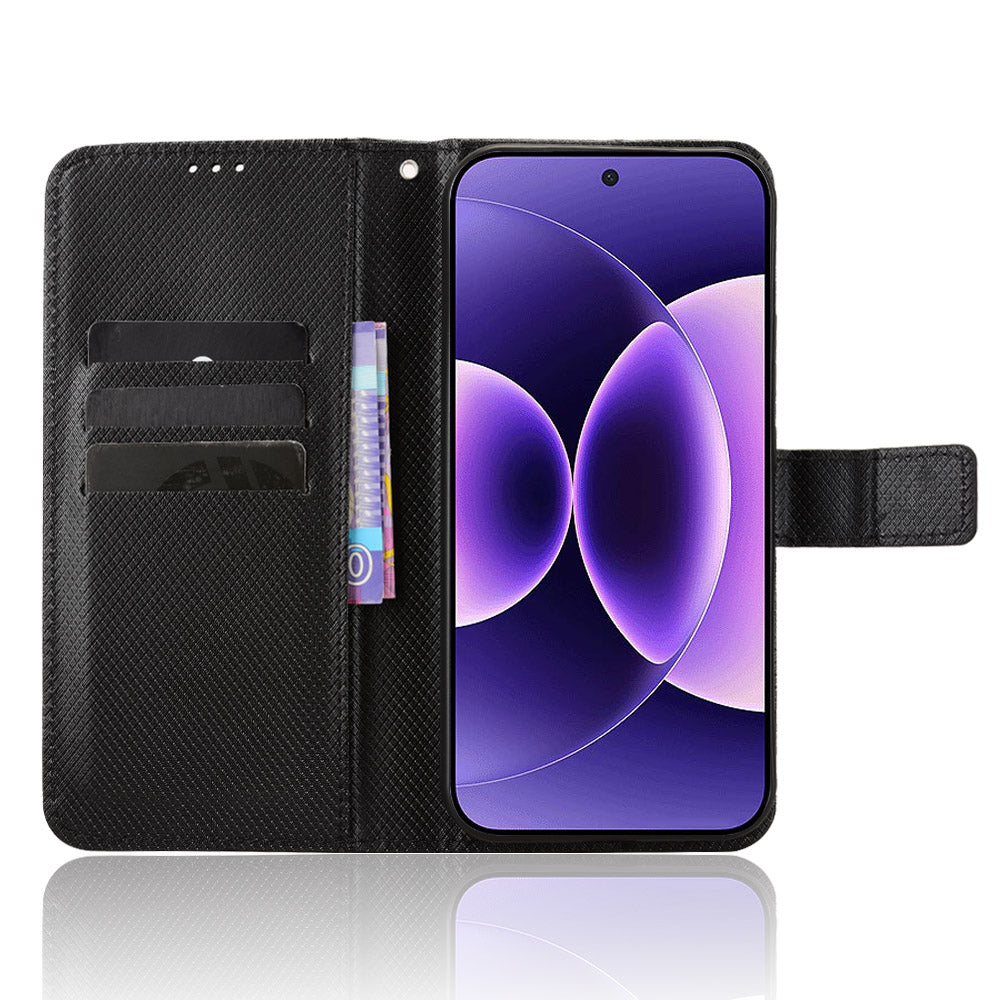 For Xiaomi 17 Pro Max Leather Wallet Case with Strap Diamond Texture Phone Cover