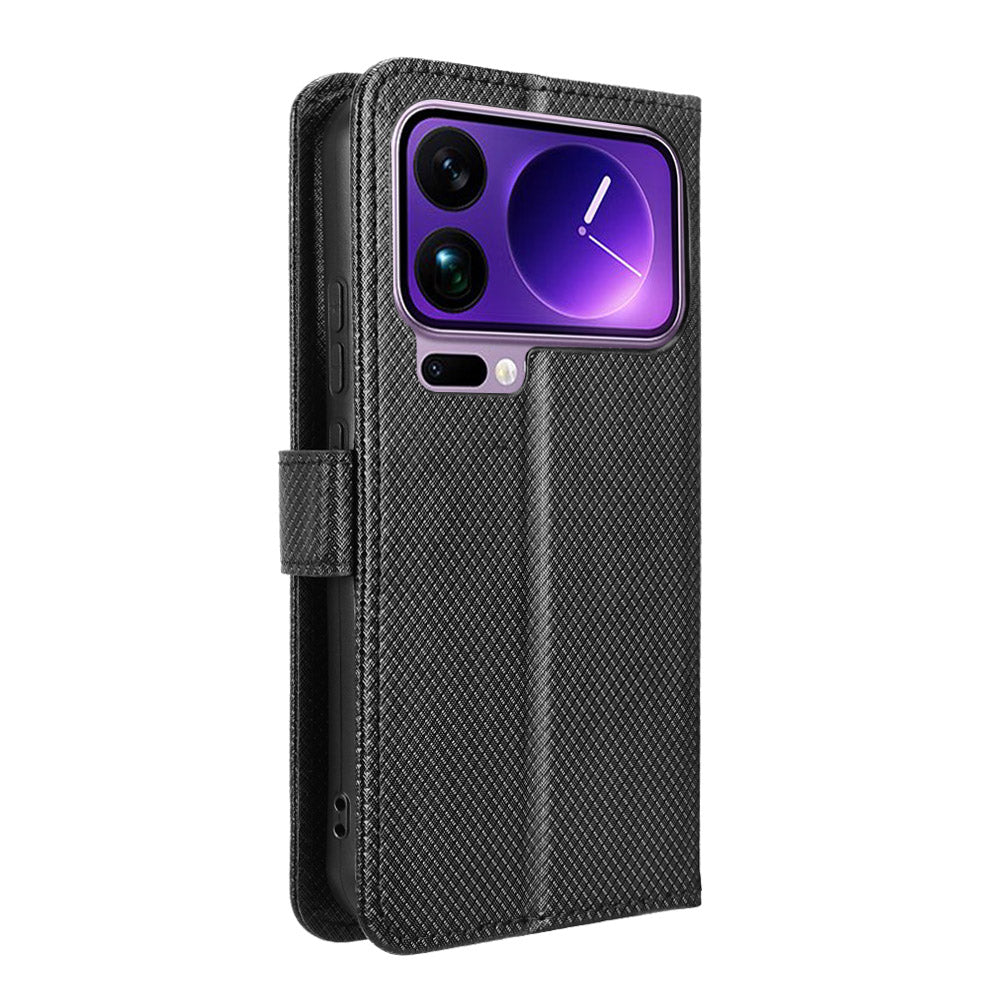 For Xiaomi 17 Pro Max Leather Wallet Case with Strap Diamond Texture Phone Cover
