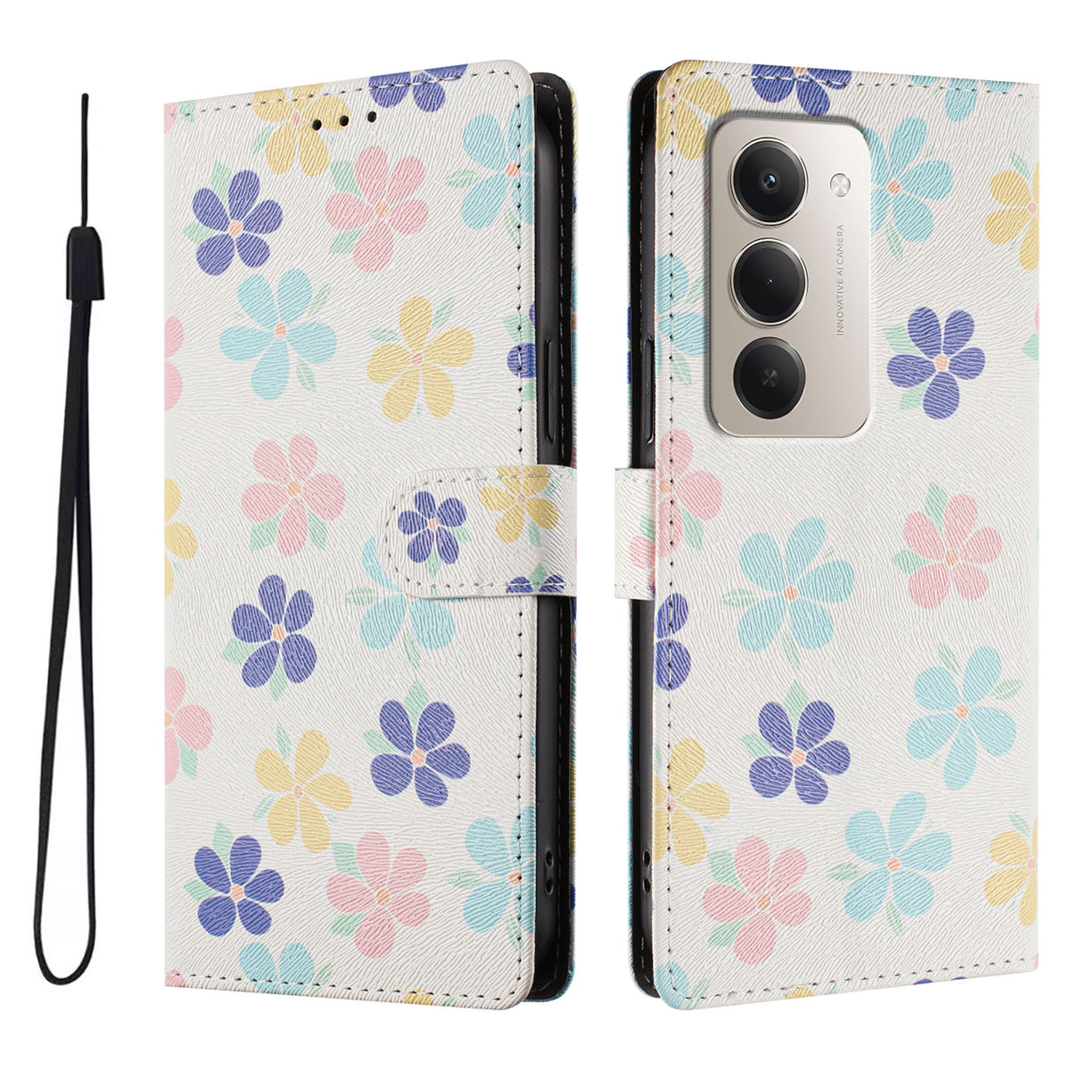 For Xiaomi Redmi 15 4G (EU) (171mm) / Xiaomi Redmi 15 5G (EU) (171mm) Case Pattern Print PU Leather Wallet Phone Cover with Wrist Strap