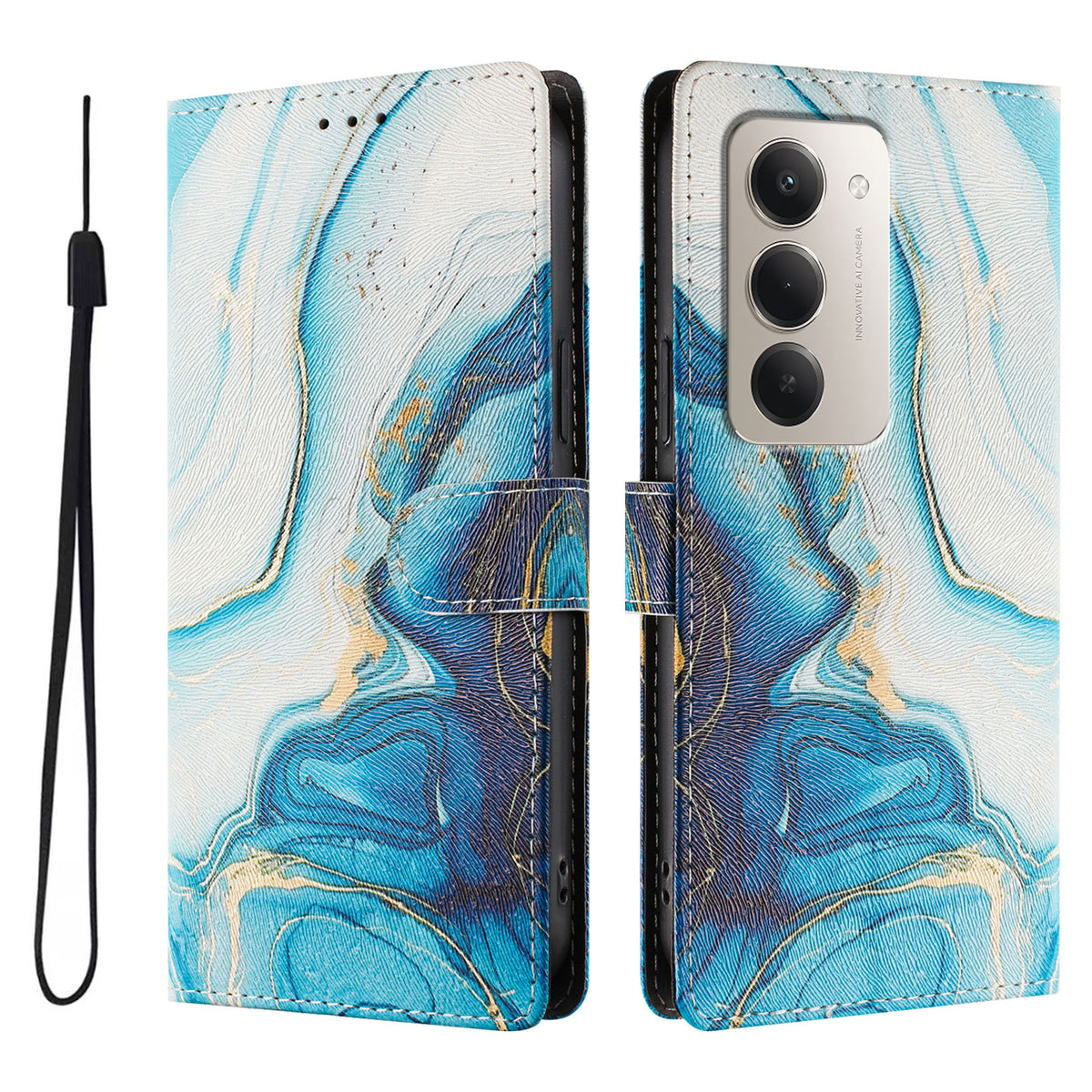 For Xiaomi Redmi 15 4G (EU) (171mm) / Xiaomi Redmi 15 5G (EU) (171mm) Case Pattern Print PU Leather Wallet Phone Cover with Wrist Strap