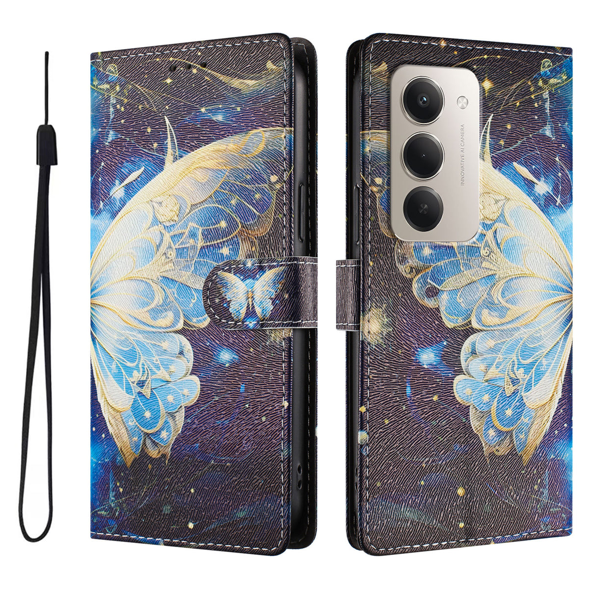 For Xiaomi Redmi 15 4G (EU) (171mm) / Xiaomi Redmi 15 5G (EU) (171mm) Case Pattern Print PU Leather Wallet Phone Cover with Wrist Strap