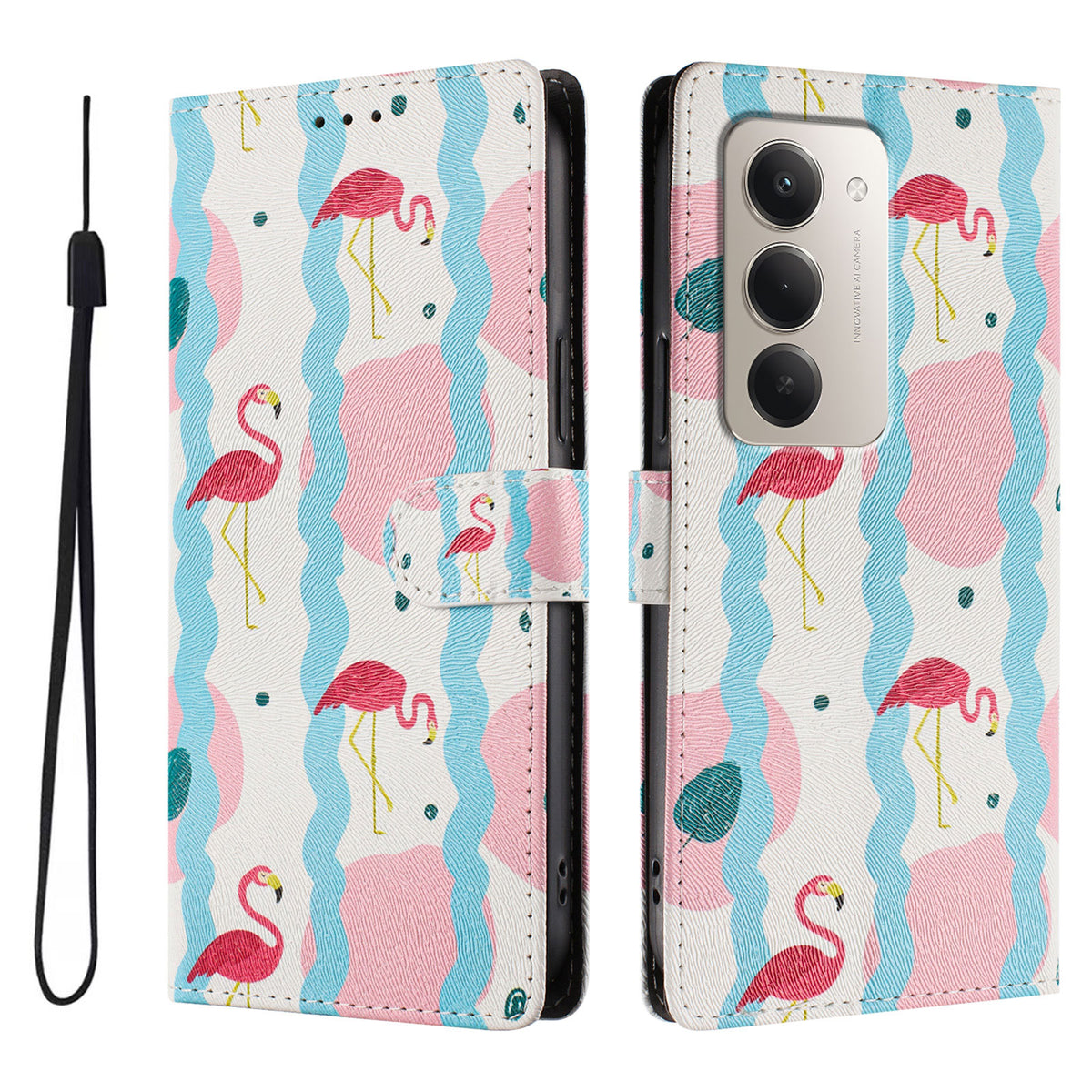For Xiaomi Redmi 15 4G (EU) (171mm) / Xiaomi Redmi 15 5G (EU) (171mm) Case Pattern Print PU Leather Wallet Phone Cover with Wrist Strap
