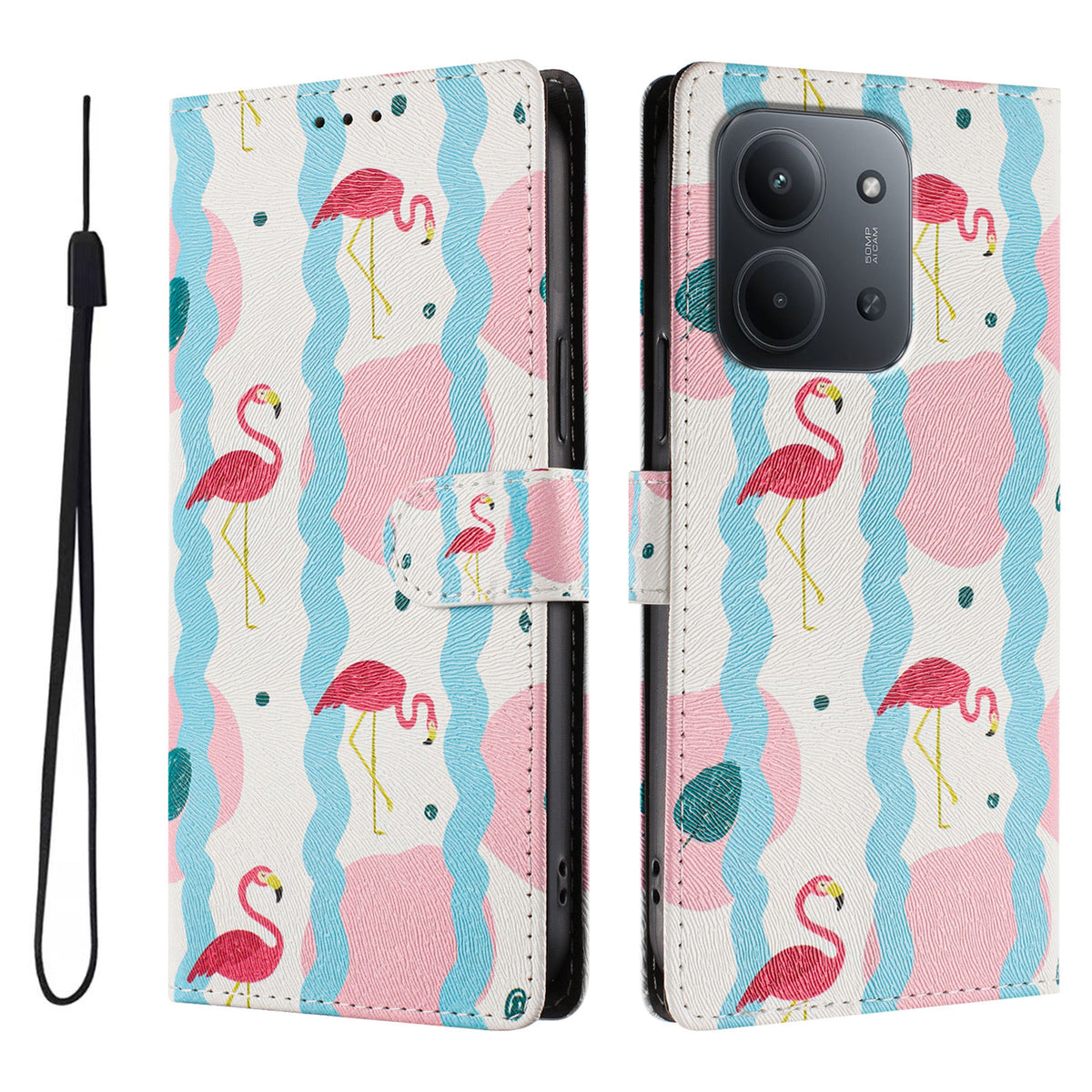 Xiaomi Redmi 15C 5G (EU) (173mm) / Xiaomi Redmi 15C 4G (EU) (173mm) fodral Mönstertryck PU-läder Plånboksfodral med handledsrem