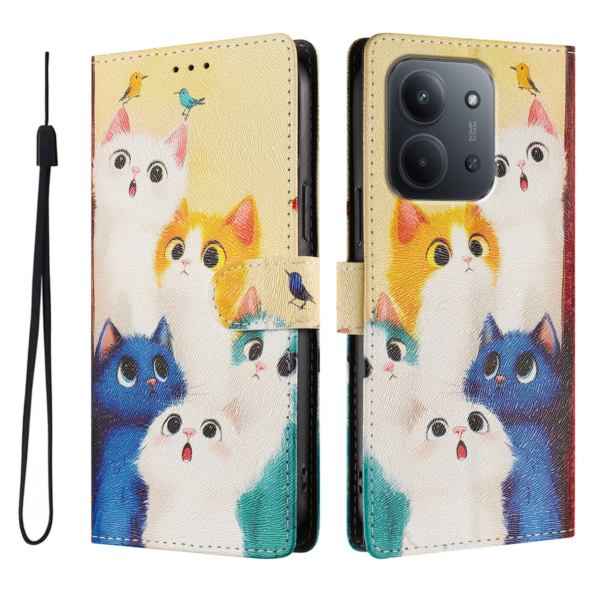 Xiaomi Redmi 15C 5G (EU) (173mm) / Xiaomi Redmi 15C 4G (EU) (173mm) fodral Mönstertryck PU-läder Plånboksfodral med handledsrem