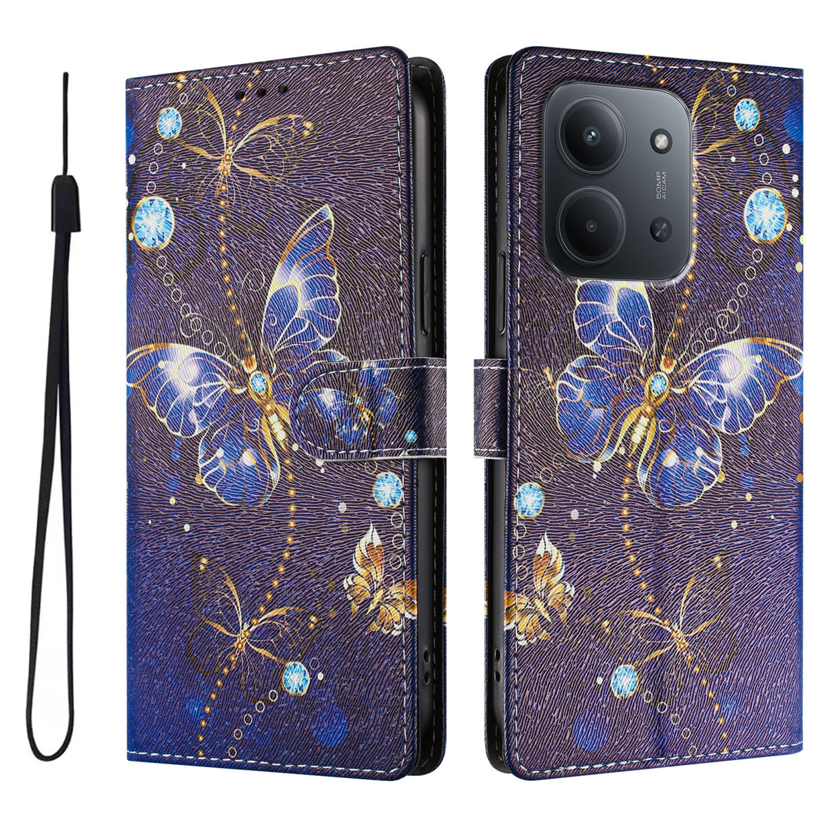 Xiaomi Redmi 15C 5G (EU) (173mm) / Xiaomi Redmi 15C 4G (EU) (173mm) fodral Mönstertryck PU-läder Plånboksfodral med handledsrem