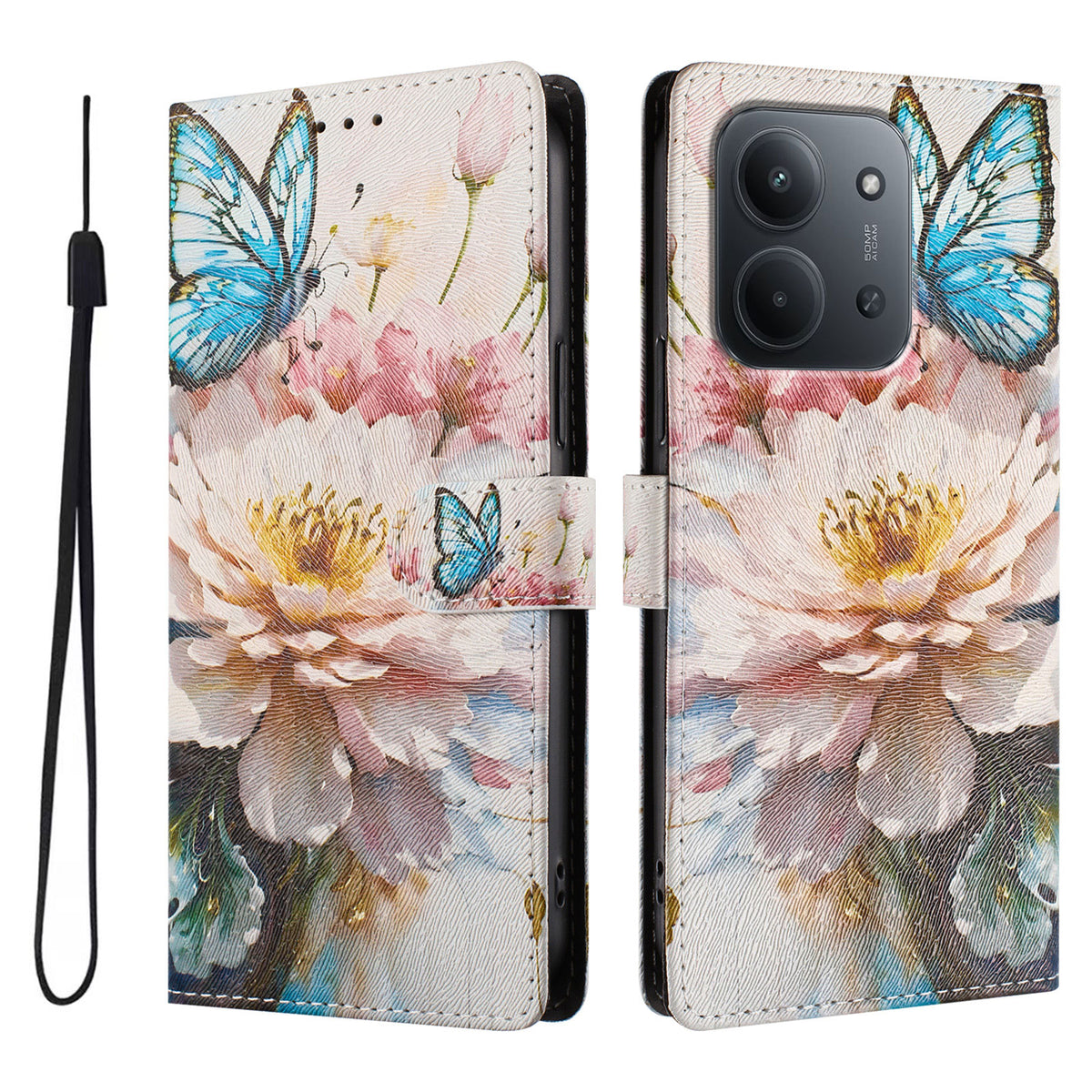 Xiaomi Redmi 15C 5G (EU) (173mm) / Xiaomi Redmi 15C 4G (EU) (173mm) fodral Mönstertryck PU-läder Plånboksfodral med handledsrem
