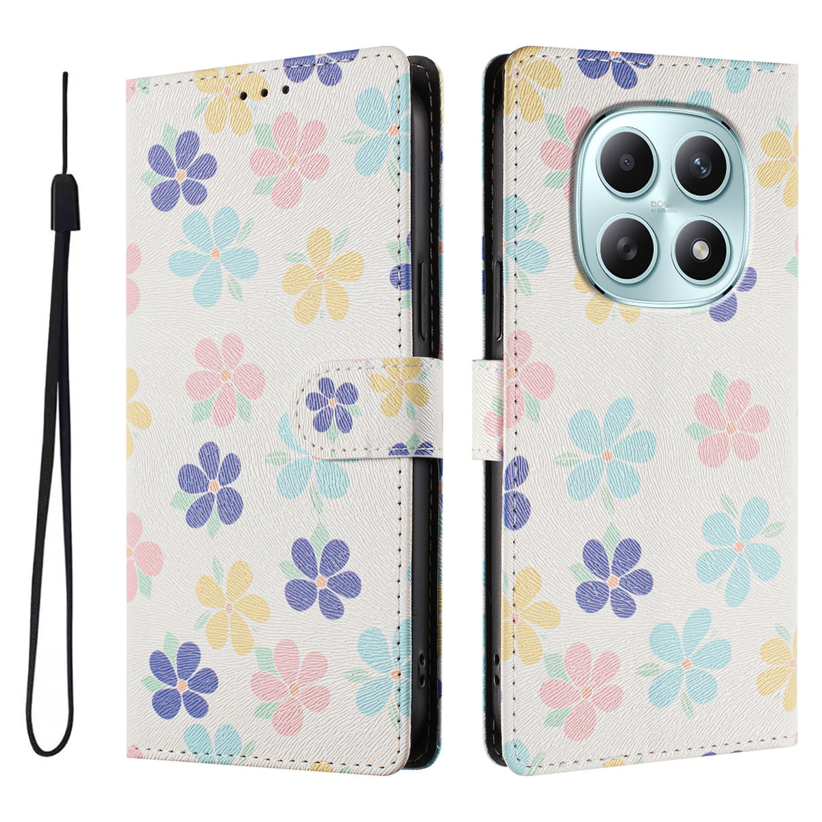 For Xiaomi Poco M8 5G / Redmi Note 15 5G (Global) / 15 4G (Global) Case Pattern Print PU Leather Wallet Phone Cover with Wrist Strap