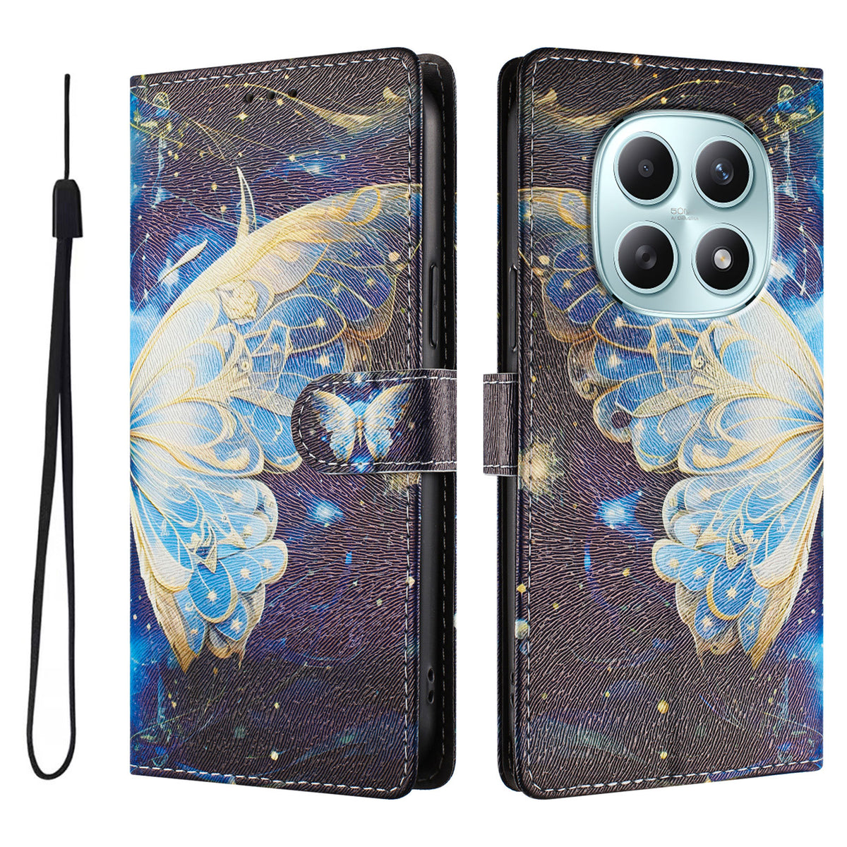 Xiaomi Poco M8 5G / Redmi Note 15 5G (Global) / 15 4G (Global) fodral, mönstertryck, PU-läder, plånboksfodral med handledsrem