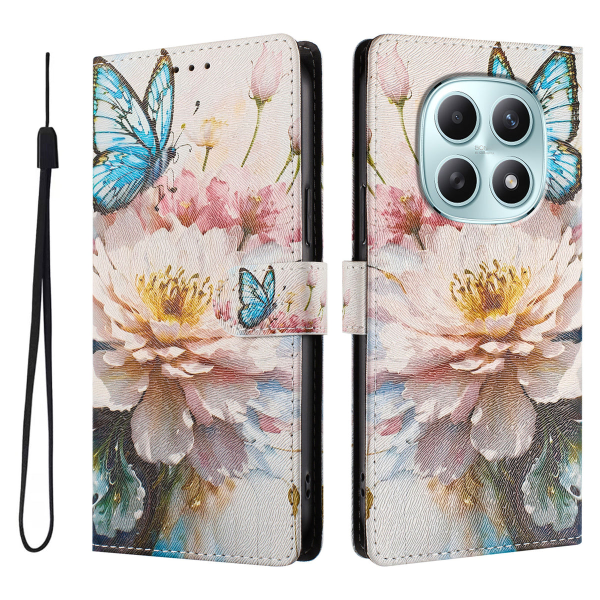 For Xiaomi Poco M8 5G / Redmi Note 15 5G (Global) / 15 4G (Global) Case Pattern Print PU Leather Wallet Phone Cover with Wrist Strap