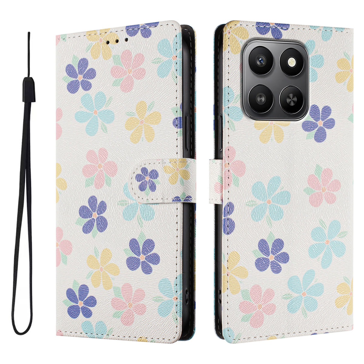 Honor X7d 4G / Honor 400 Smart 4G / Honor X7d 5G / Honor 400 Smart 5G Cover med mønsterprint, PU-læderpung og håndledsrem
