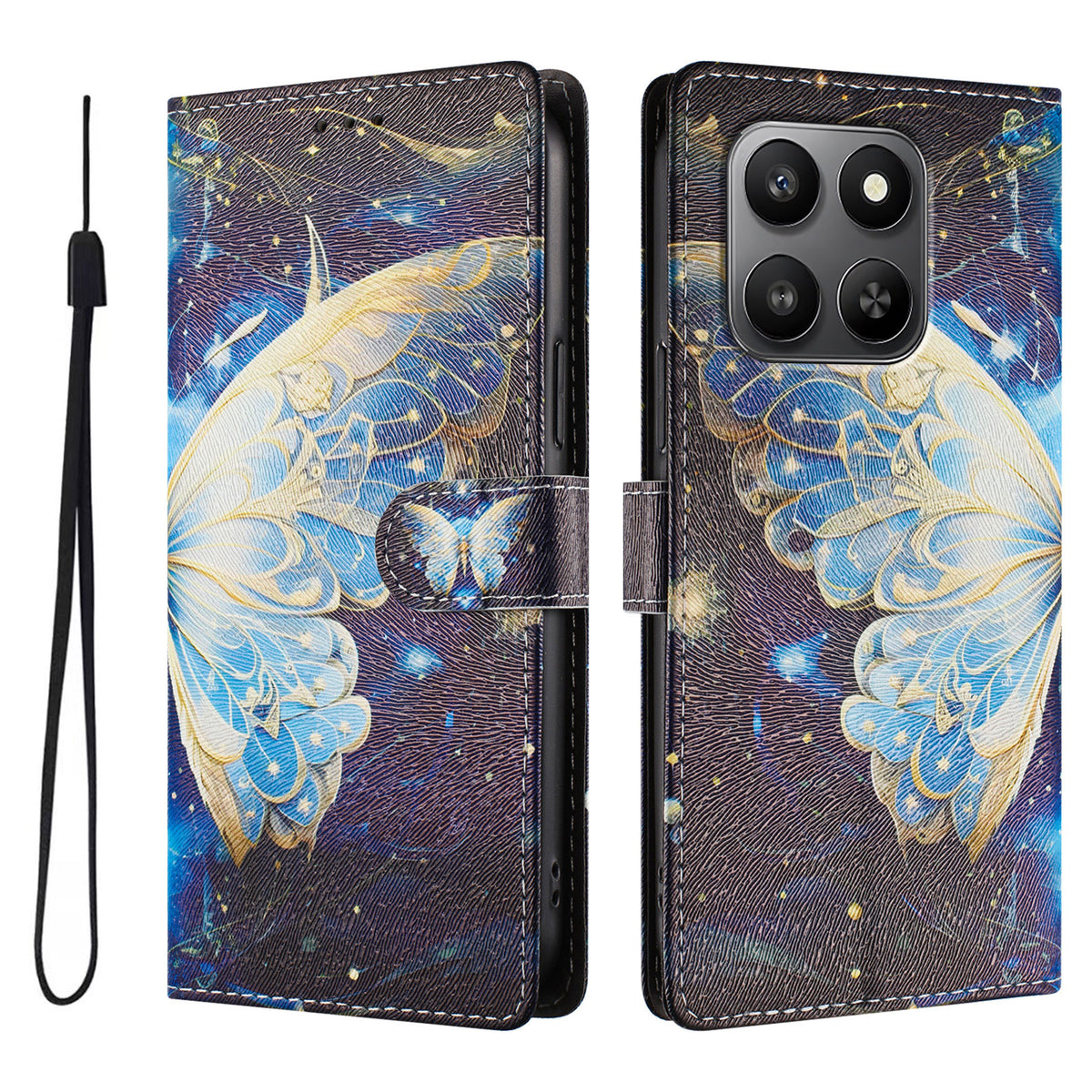 Honor X7d 4G / Honor 400 Smart 4G / Honor X7d 5G / Honor 400 Smart 5G Cover med mønsterprint, PU-læderpung og håndledsrem