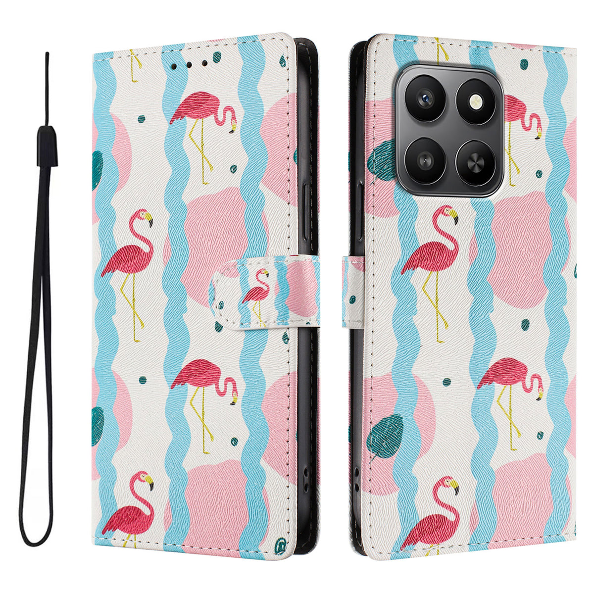Honor X7d 4G / Honor 400 Smart 4G / Honor X7d 5G / Honor 400 Smart 5G Cover med mønsterprint, PU-læderpung og håndledsrem