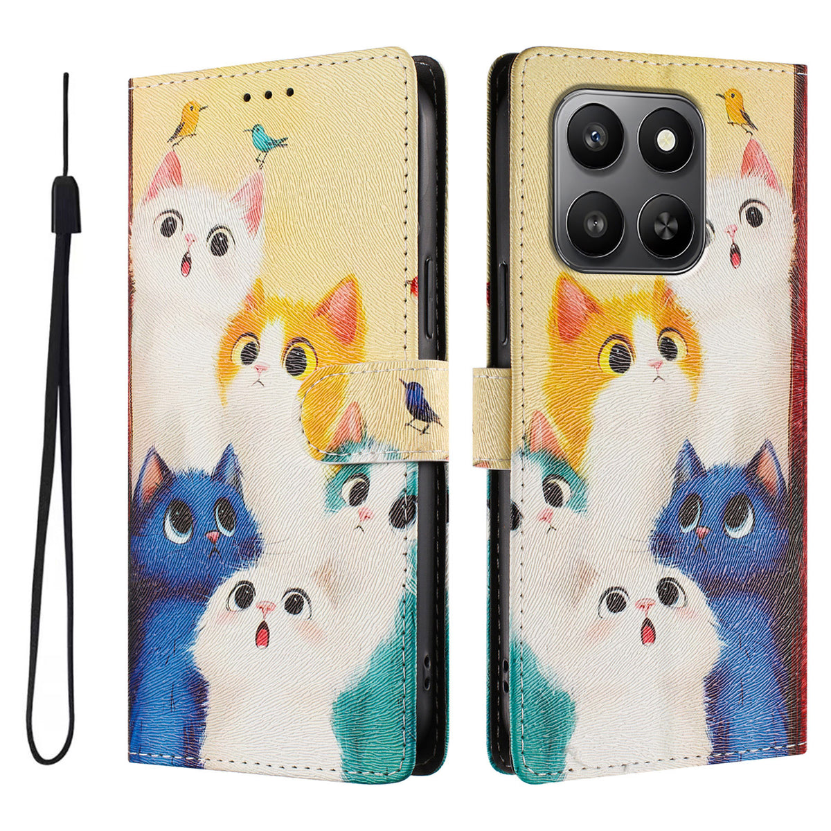 Honor X7d 4G / Honor 400 Smart 4G / Honor X7d 5G / Honor 400 Smart 5G Cover med mønsterprint, PU-læderpung og håndledsrem