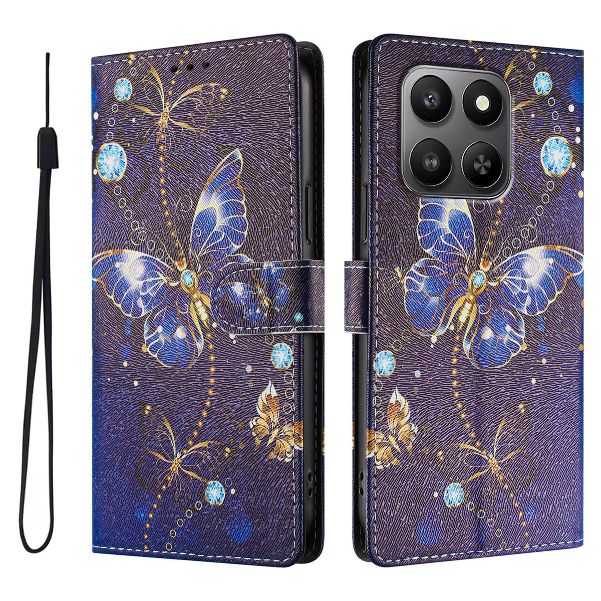 Honor X7d 4G / Honor 400 Smart 4G / Honor X7d 5G / Honor 400 Smart 5G Cover med Mønsterprint i PU-læder med Håndledsrem