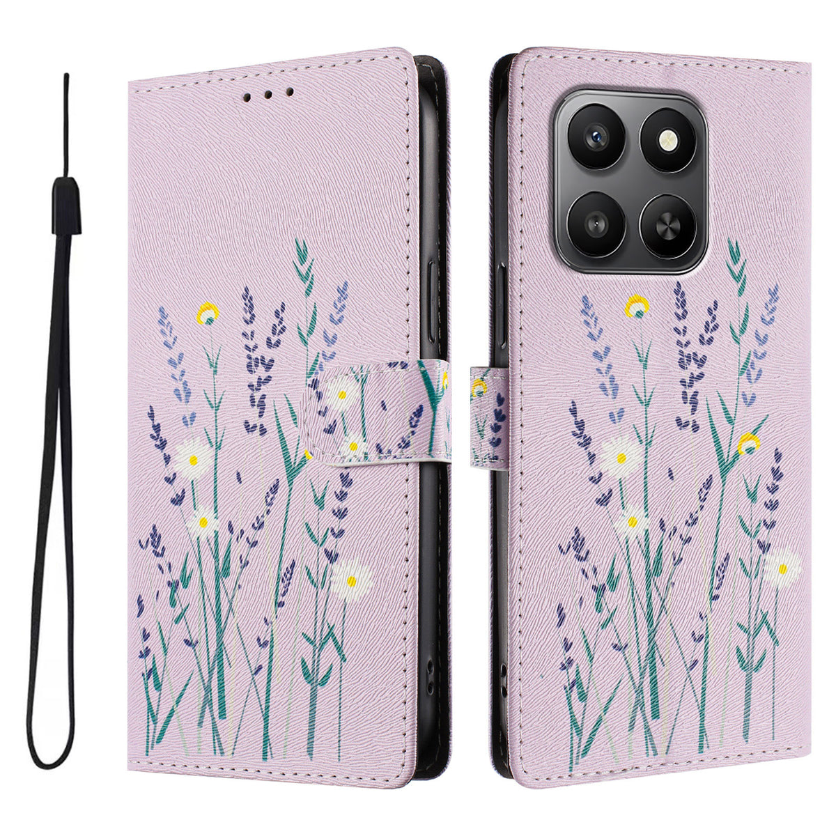 Honor X7d 4G / Honor 400 Smart 4G / Honor X7d 5G / Honor 400 Smart 5G Cover med mønsterprint, PU-læderpung og håndledsrem
