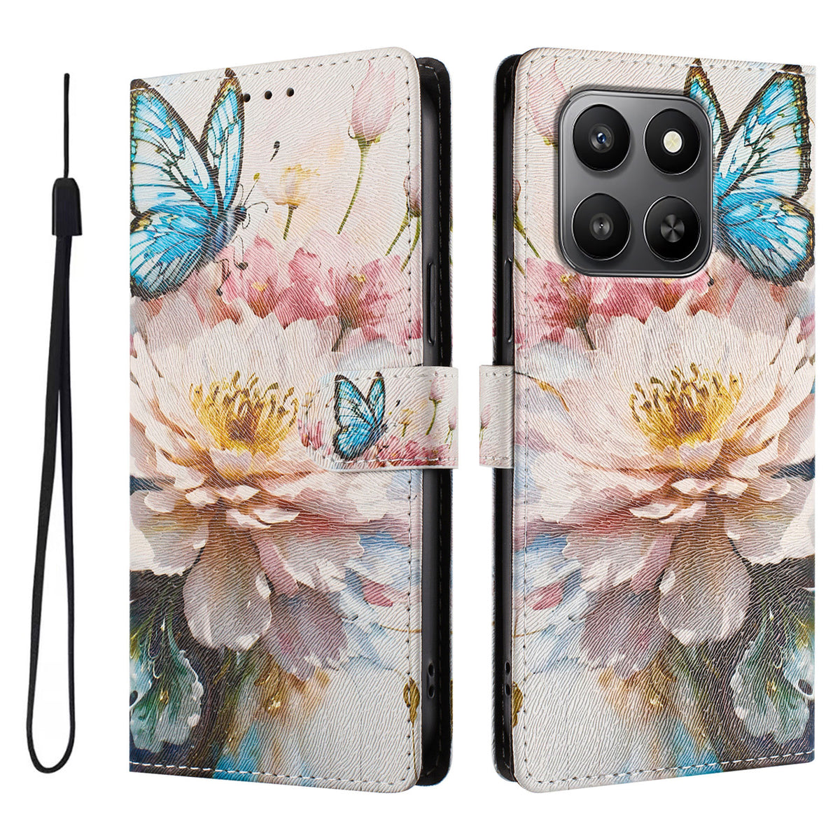 Honor X7d 4G / Honor 400 Smart 4G / Honor X7d 5G / Honor 400 Smart 5G Cover med mønsterprint, PU-læderpung og håndledsrem
