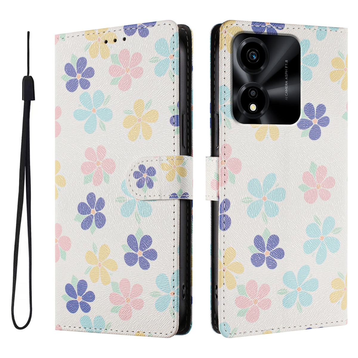 For Honor X5c Plus 4G Case Pattern Print PU Leather Wallet Phone Cover with Wrist Strap