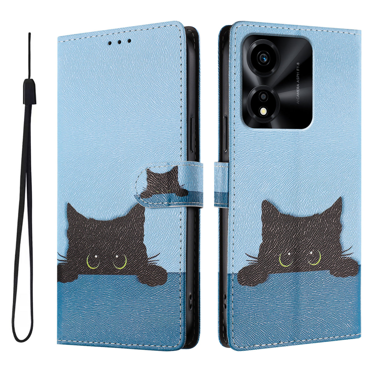 For Honor X5c Plus 4G Case Pattern Print PU Leather Wallet Phone Cover with Wrist Strap