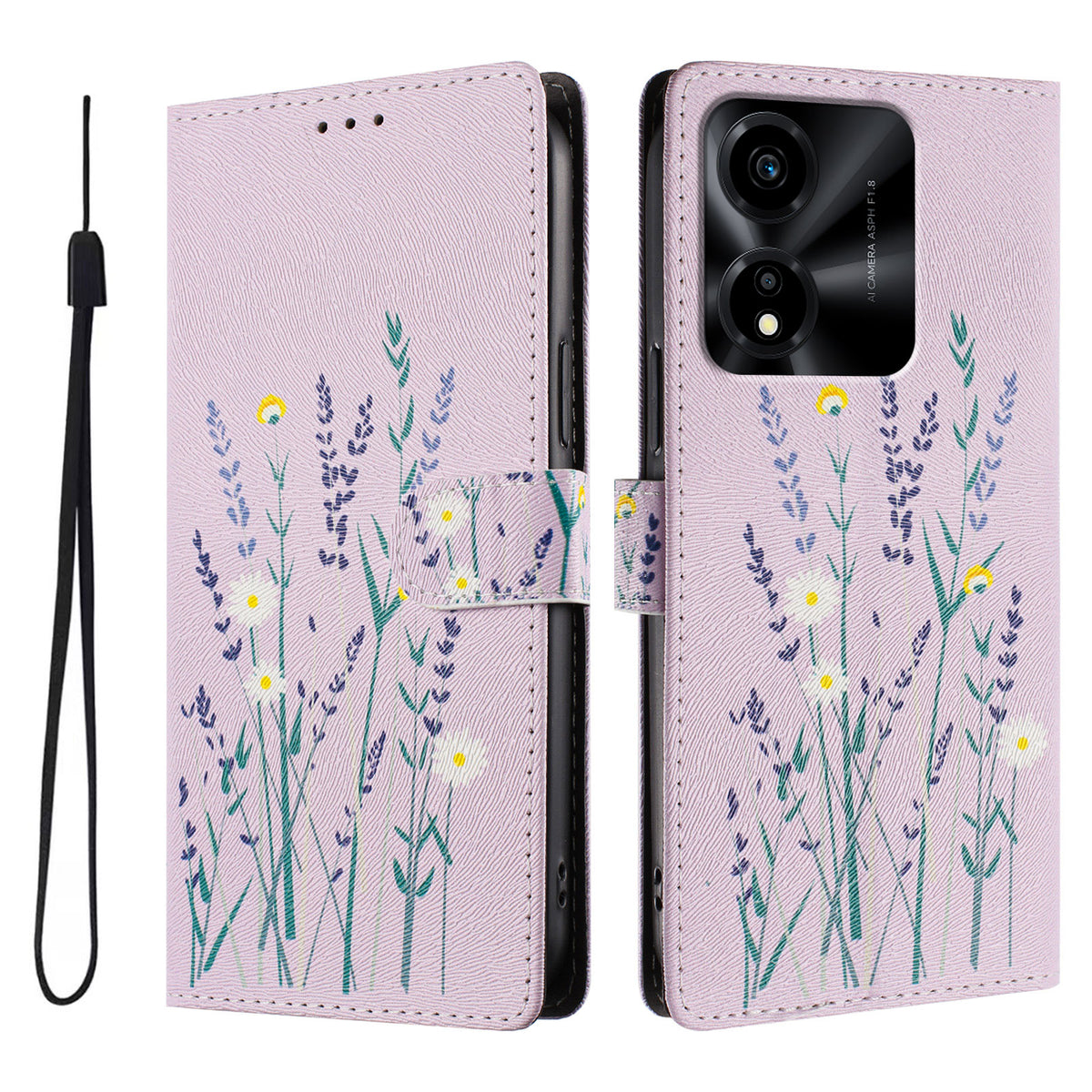 For Honor X5c Plus 4G Case Pattern Print PU Leather Wallet Phone Cover with Wrist Strap