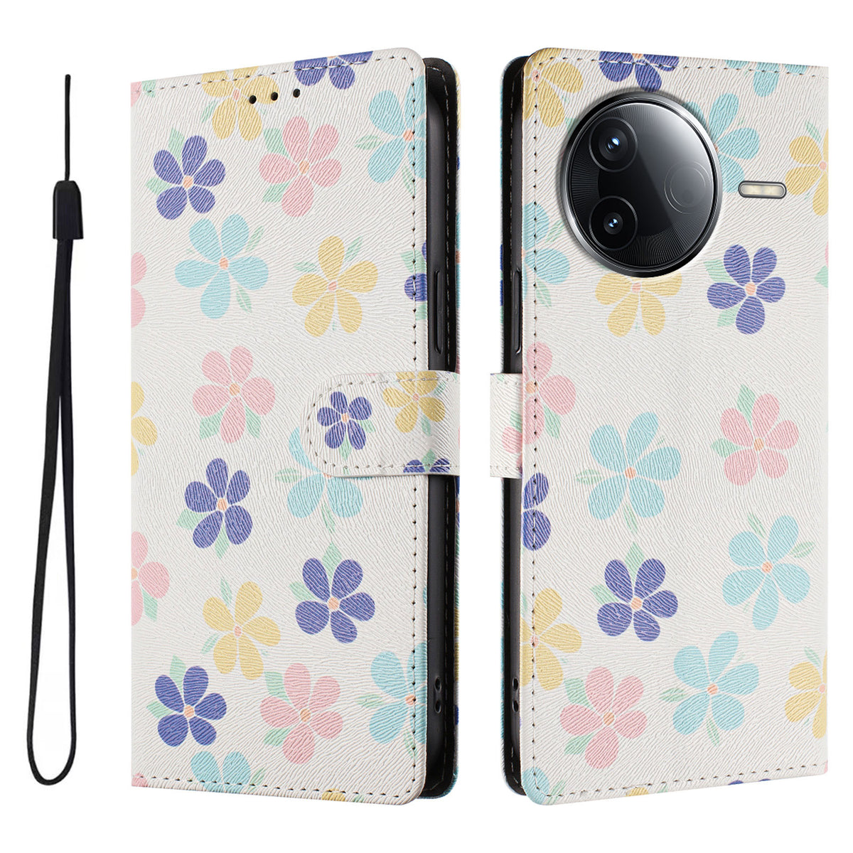 Etui til Xiaomi Poco F7 Pro 5G / Xiaomi Redmi K80 Pro 5G / Xiaomi Redmi K80 5G / Xiaomi Poco F7 Ultra 5G med mønstertryk, PU-læder og pungdesign med håndledsrem