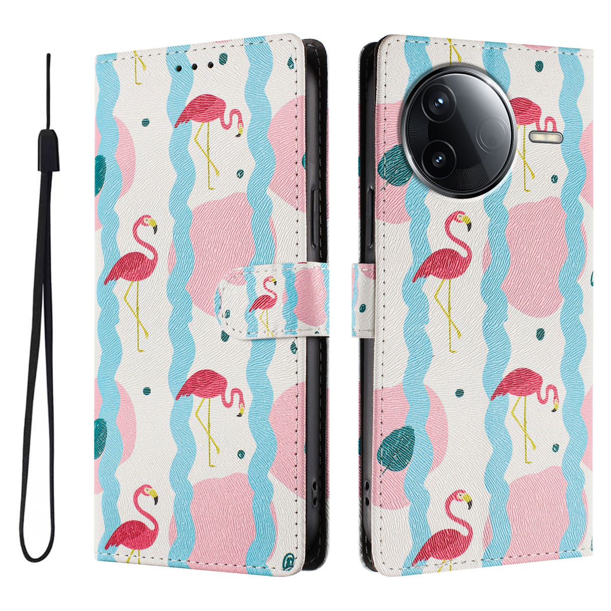 Etui til Xiaomi Poco F7 Pro 5G / Xiaomi Redmi K80 Pro 5G / Xiaomi Redmi K80 5G / Xiaomi Poco F7 Ultra 5G med mønstertryk, PU-læder og pungdesign med håndledsrem