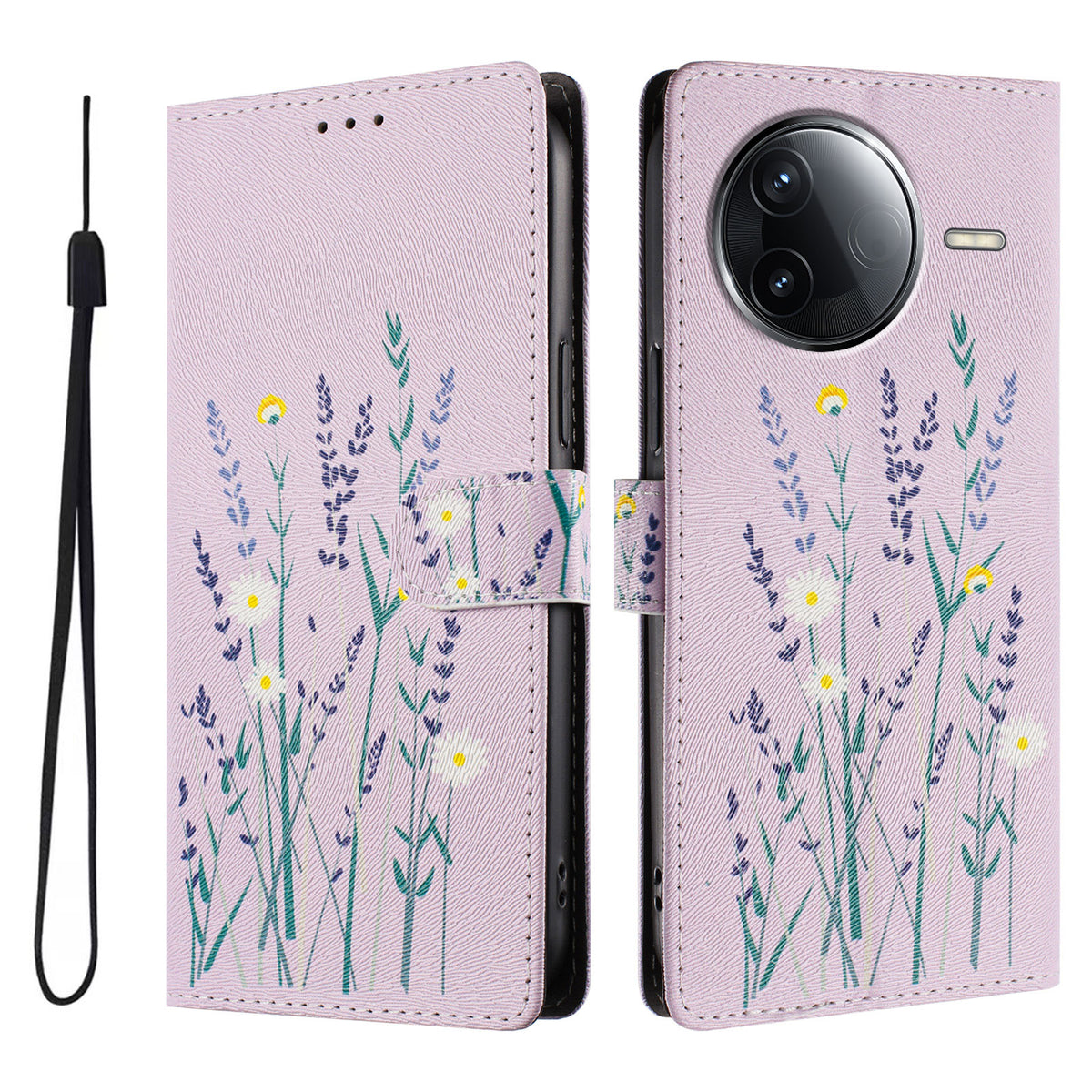 Etui til Xiaomi Poco F7 Pro 5G / Xiaomi Redmi K80 Pro 5G / Xiaomi Redmi K80 5G / Xiaomi Poco F7 Ultra 5G med mønstertryk, PU-læder og pungdesign med håndledsrem
