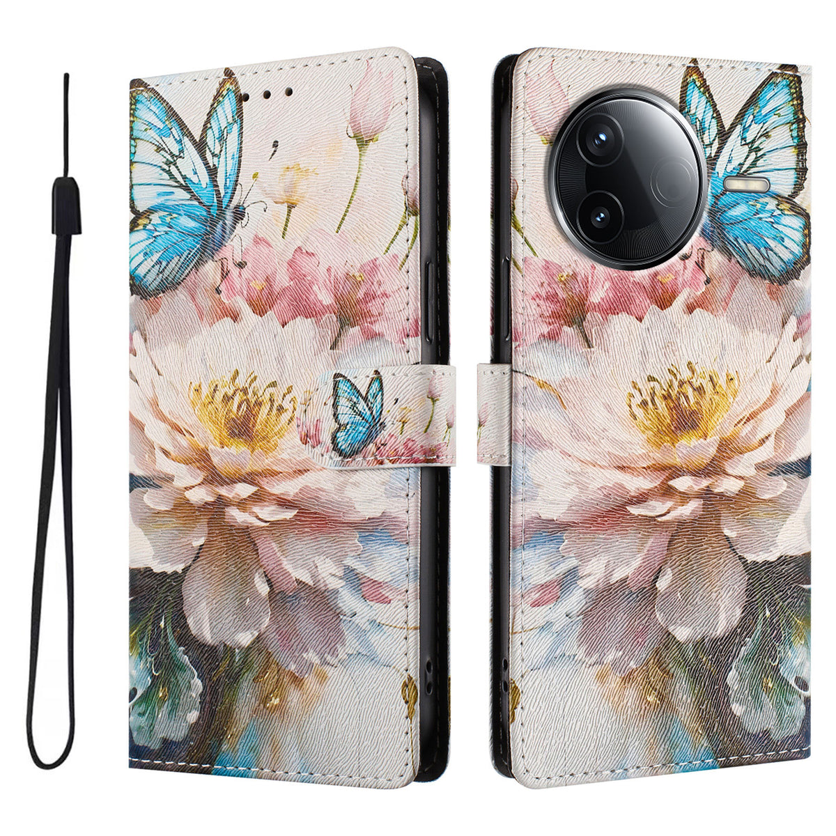 Etui til Xiaomi Poco F7 Pro 5G / Xiaomi Redmi K80 Pro 5G / Xiaomi Redmi K80 5G / Xiaomi Poco F7 Ultra 5G med mønstertryk, PU-læder og pungdesign med håndledsrem