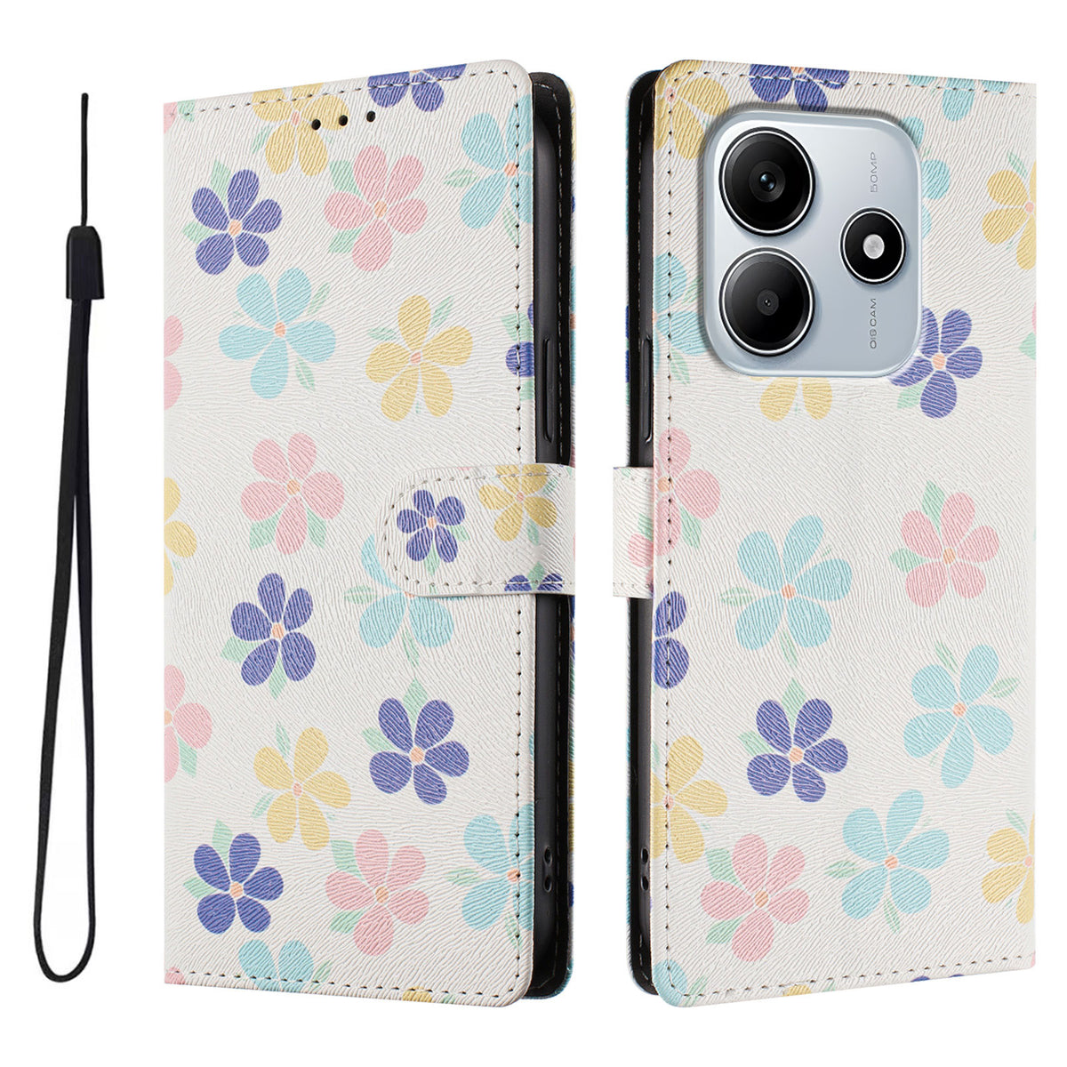 For Xiaomi Poco M7 Pro 5G / Xiaomi Redmi Note 14 5G Case Pattern Print PU Leather Wallet Phone Cover with Wrist Strap