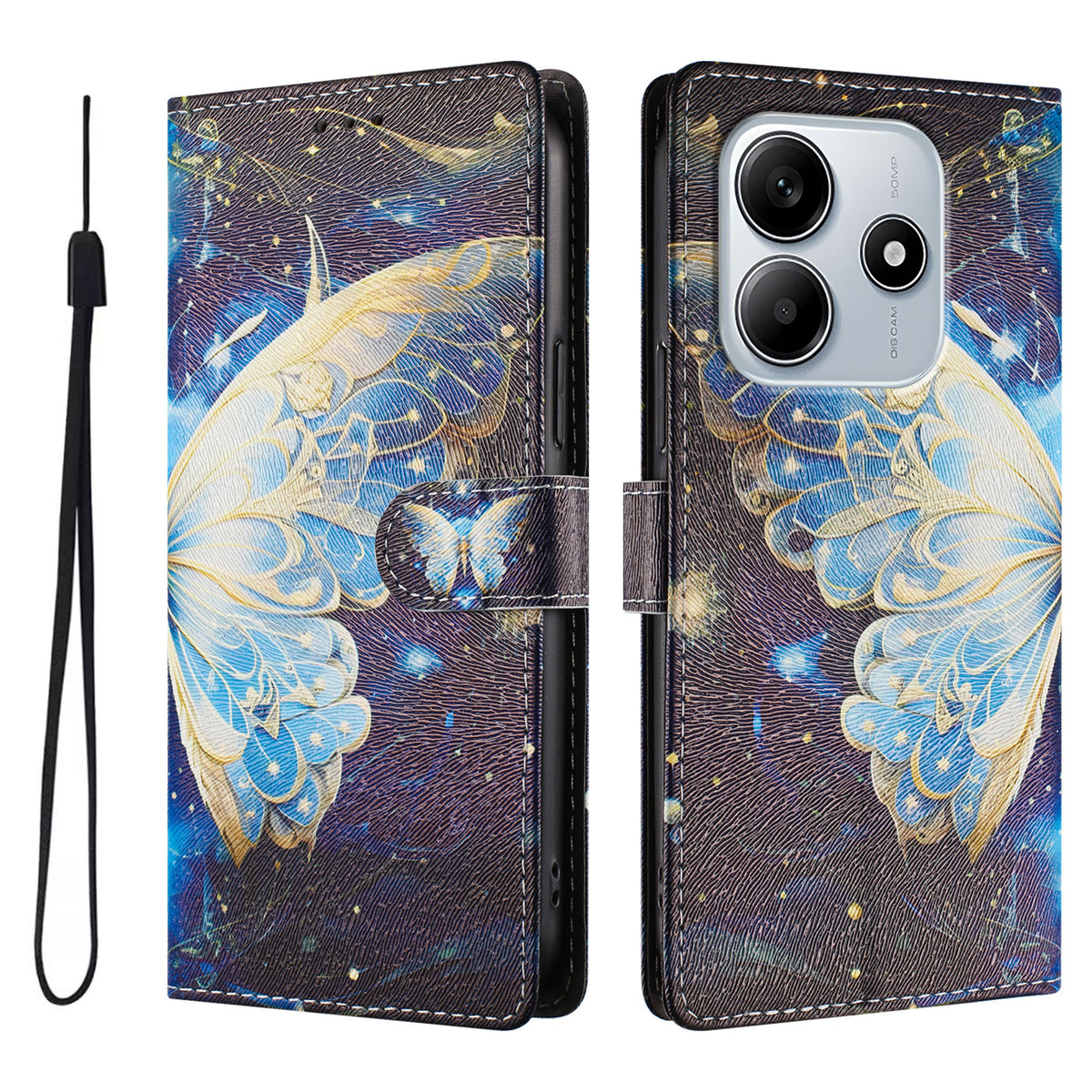 For Xiaomi Poco M7 Pro 5G / Xiaomi Redmi Note 14 5G Case Pattern Print PU Leather Wallet Phone Cover with Wrist Strap