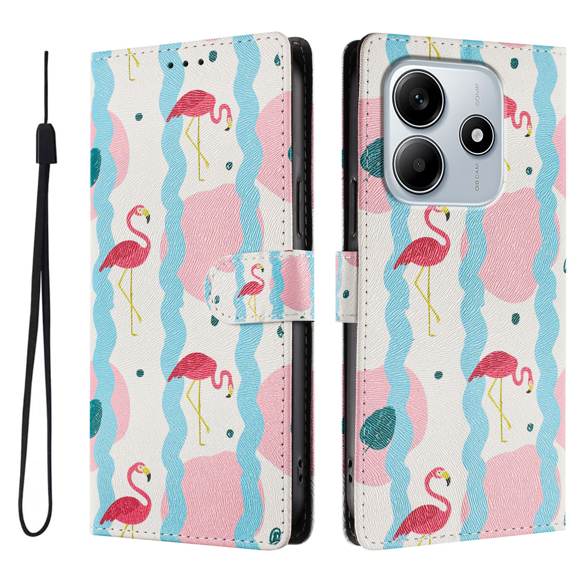 For Xiaomi Poco M7 Pro 5G / Xiaomi Redmi Note 14 5G Case Pattern Print PU Leather Wallet Phone Cover with Wrist Strap