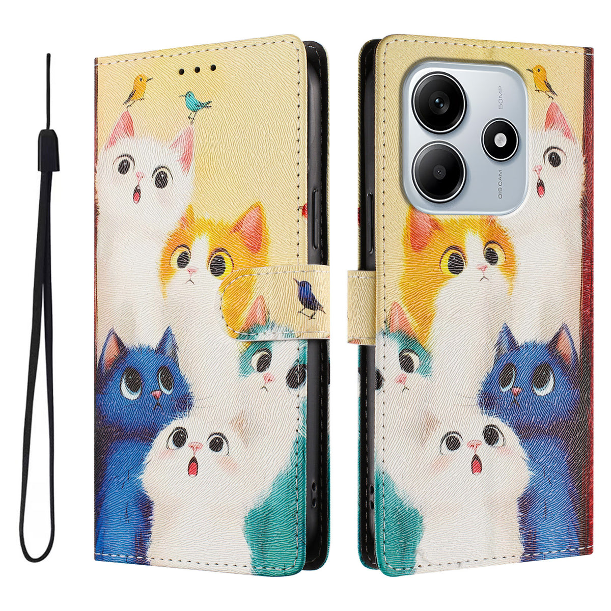 For Xiaomi Poco M7 Pro 5G / Xiaomi Redmi Note 14 5G Case Pattern Print PU Leather Wallet Phone Cover with Wrist Strap