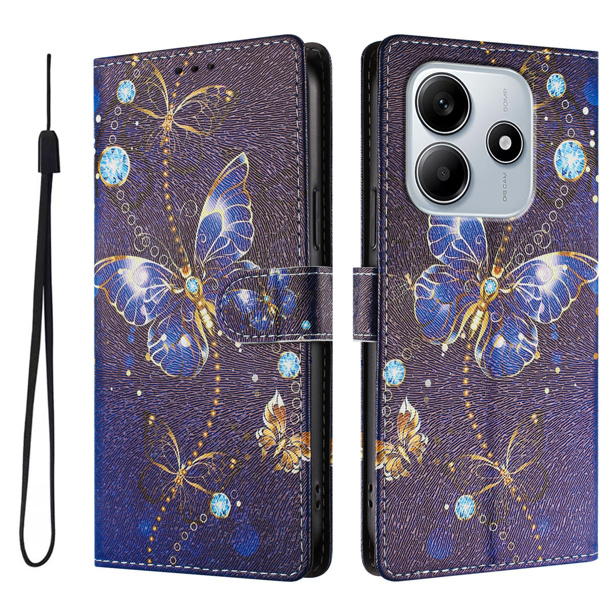 For Xiaomi Poco M7 Pro 5G / Xiaomi Redmi Note 14 5G Case Pattern Print PU Leather Wallet Phone Cover with Wrist Strap