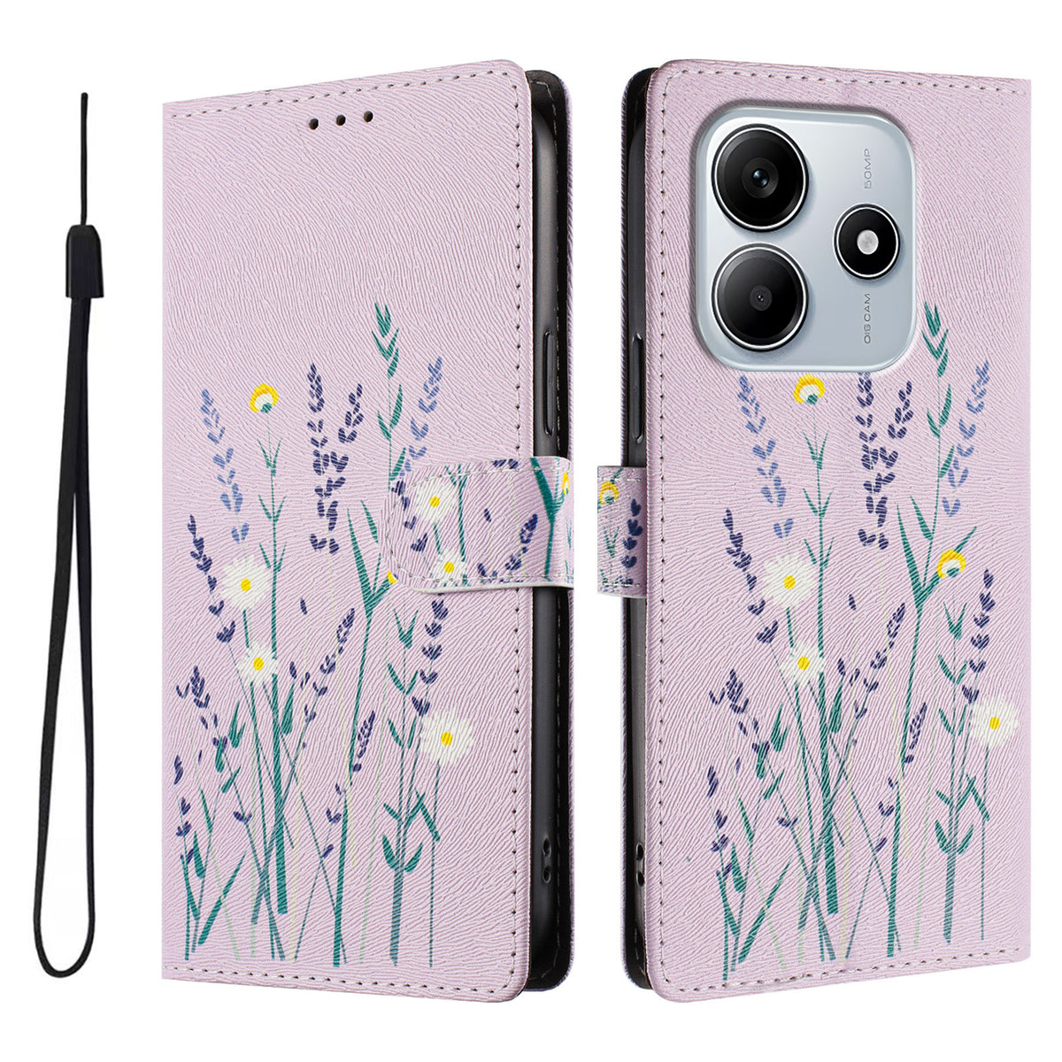 For Xiaomi Poco M7 Pro 5G / Xiaomi Redmi Note 14 5G Case Pattern Print PU Leather Wallet Phone Cover with Wrist Strap