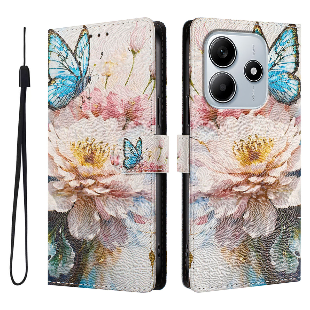 For Xiaomi Poco M7 Pro 5G / Xiaomi Redmi Note 14 5G Case Pattern Print PU Leather Wallet Phone Cover with Wrist Strap