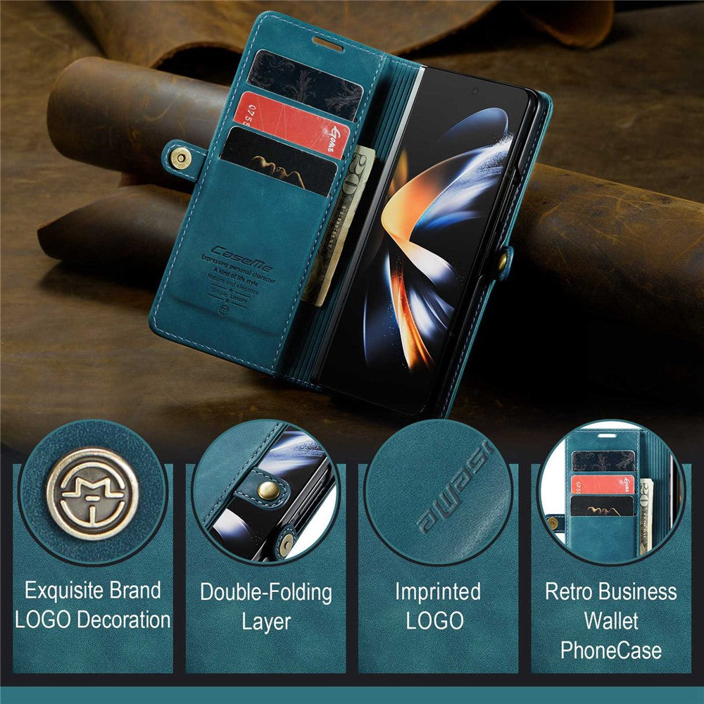 CASEME 013 Series for Samsung Galaxy Z Fold4 5G Shockproof PU Leather Wallet Case Magnetic Side Closure Stand Phone Cover