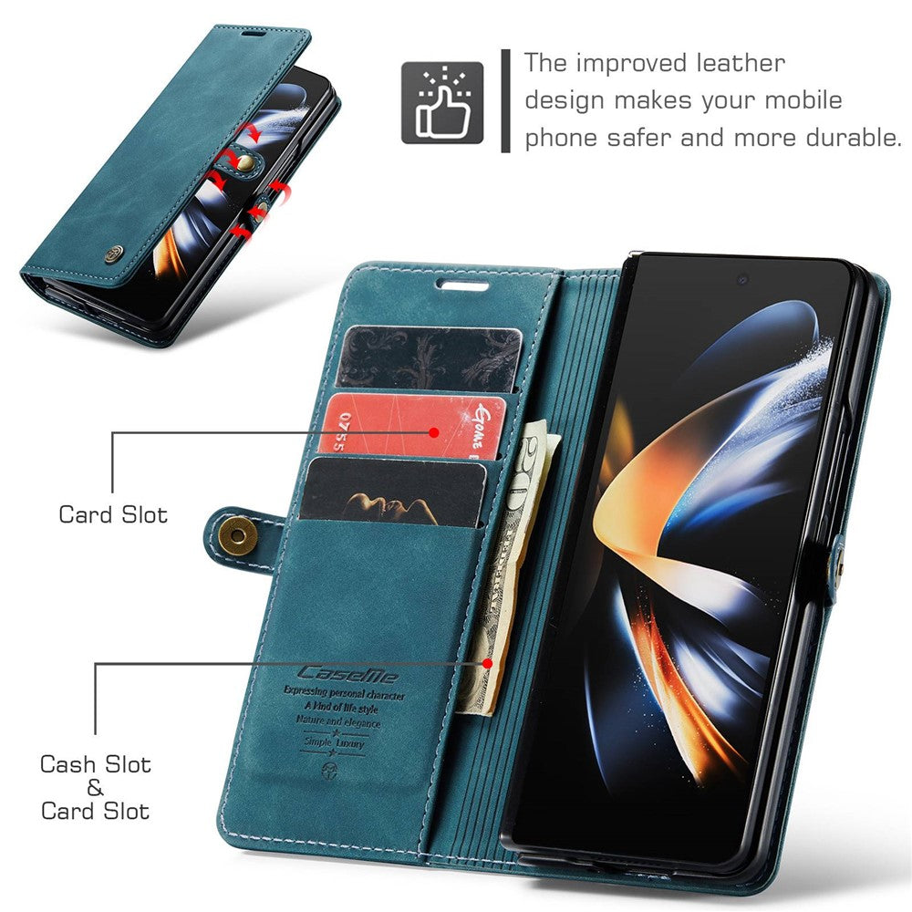 CASEME 013 Series for Samsung Galaxy Z Fold4 5G Shockproof PU Leather Wallet Case Magnetic Side Closure Stand Phone Cover