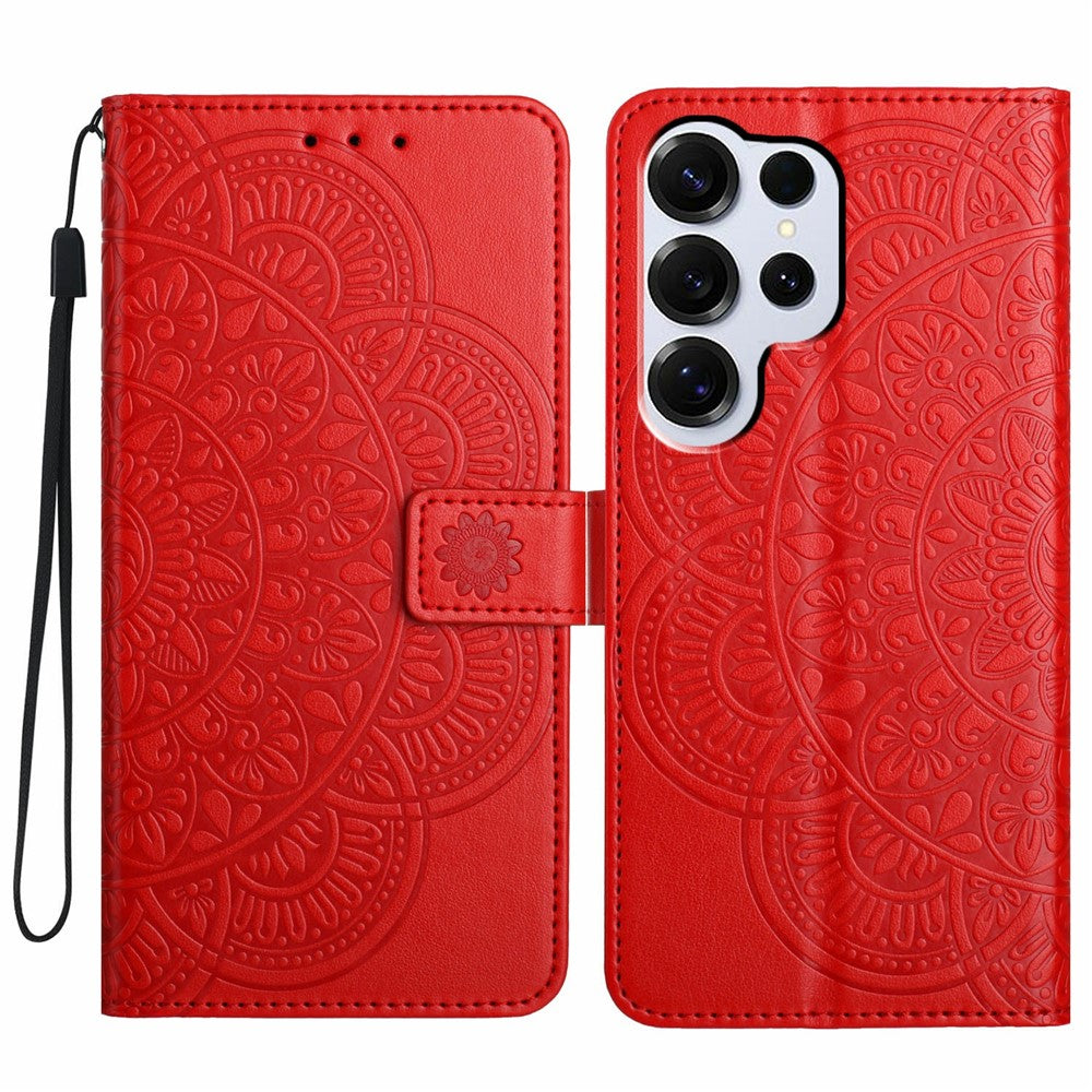 Läderfodral till Samsung Galaxy S26 Ultra med korthållare och mandalamönster.