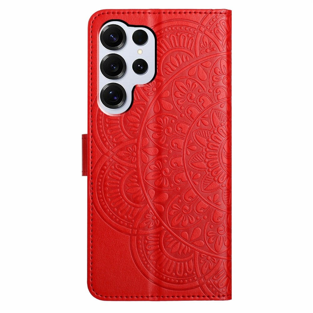 Läderfodral till Samsung Galaxy S26 Ultra med korthållare och mandalamönster.